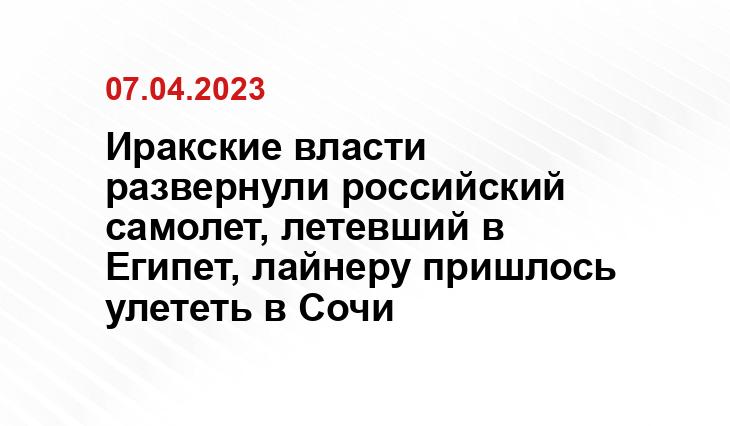 Иракские власти развернули российский самолет, летевший в Египет, лайнеру пришлось улететь в Сочи